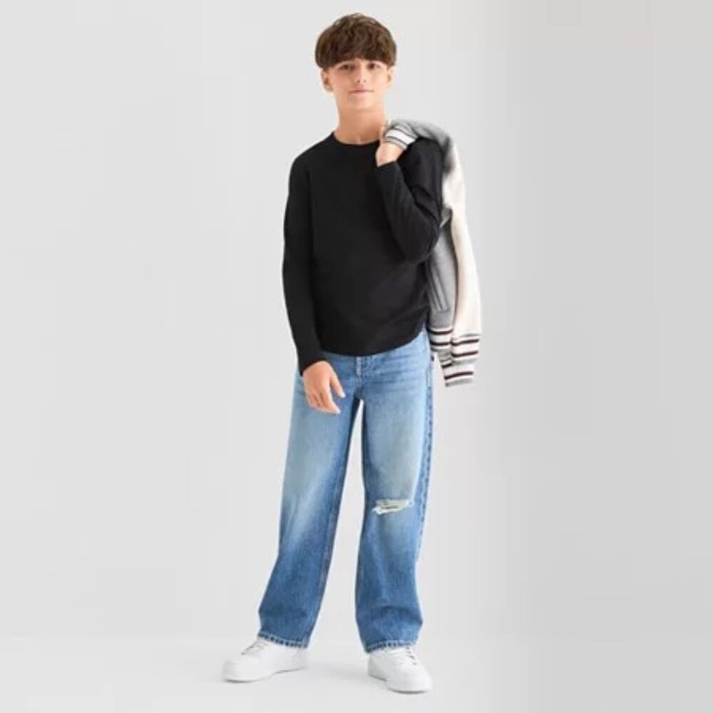 Set of 3 Boys Black Crew Neck Long Sleeve T-Shirt